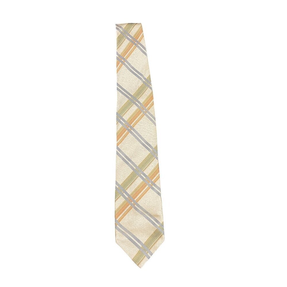 Tommy Bahama NWT Hand Sewn Woven Silk Tie Beige/Green/Orange/Blue Plaid  Italy‎